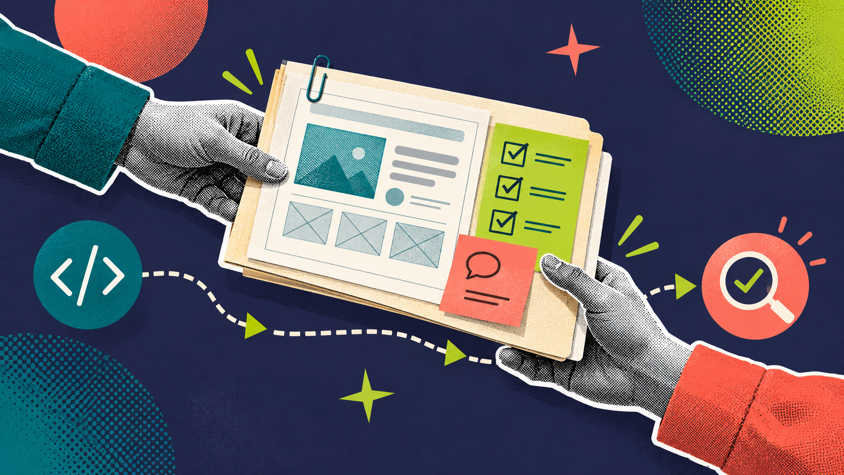 A complete project folder, checklist and context note pass from one colleague to another.