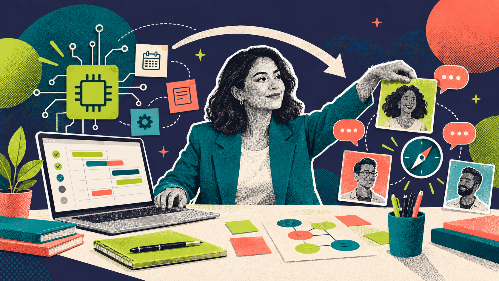 A project manager connects automated planning tools with people, communication and direction.